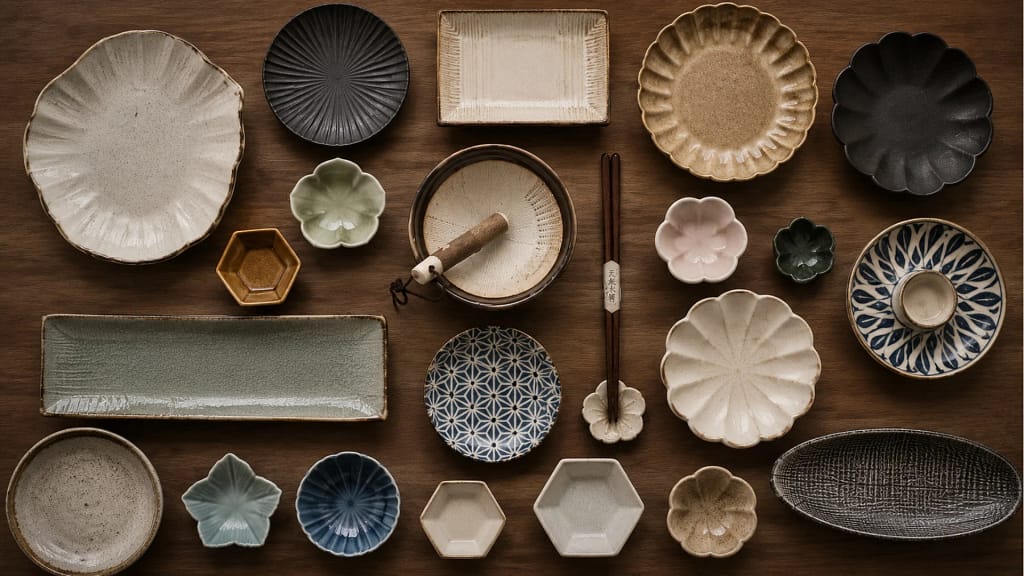 Authentic Japanese Ceramic Cups and Restaurant Tableware by Leletableware Malaysia Authentic Japanese ceramic cups and tableware collection displayed on wooden serving tray — imported Japanese diningware and restaurant tableware supplied by Leletableware, Malaysia wholesale Japanese ceramic supplier, branding project by Serah Siew
