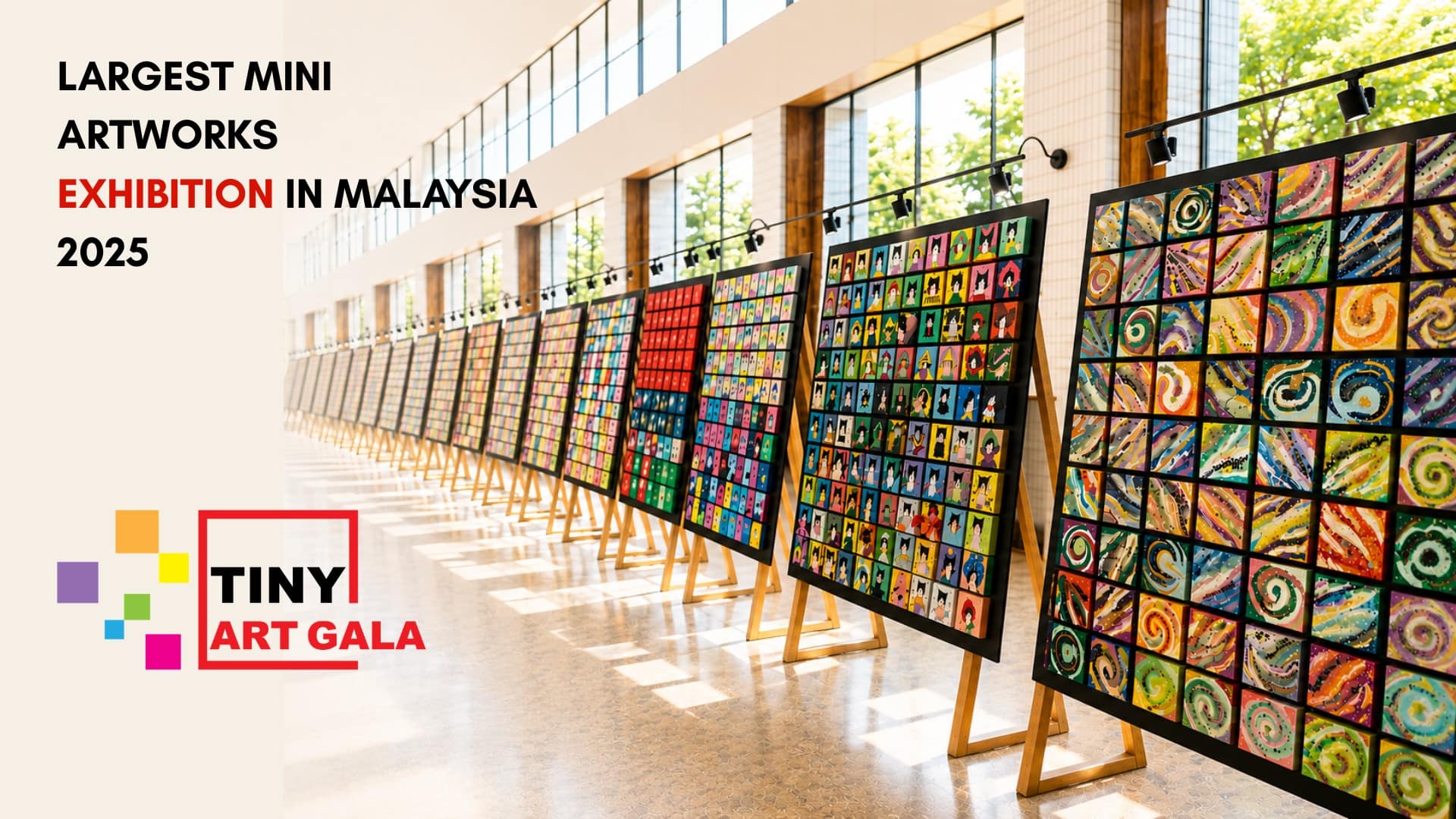 Tiny Art Gala exhibition featuring hundreds of miniature artworks displayed in a large-scale gallery installation in Malaysia.